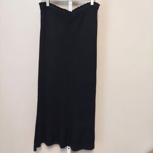 Vintage Black Knit Midi Skirt Pointelle Knit‎ Hem XL Whimsigoth 90s Minimalist